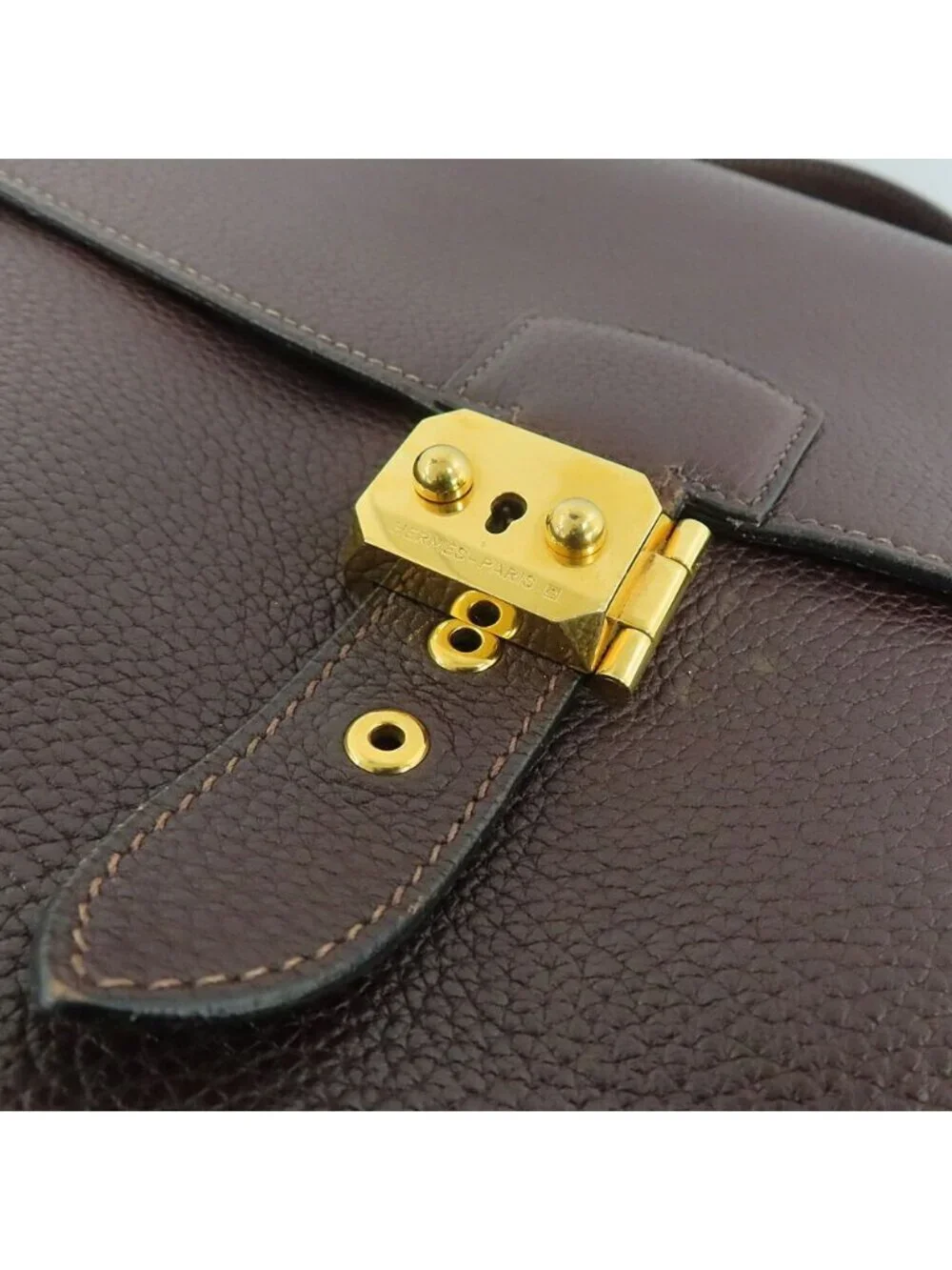 Hermes Sac A Depeches 41 Brown Togo Gold Document